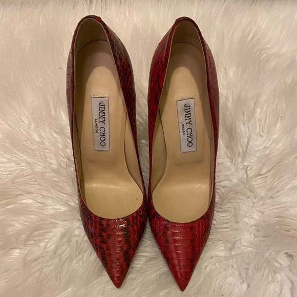 Red snake skin Jimmy Choo Stilettos - Picture 2 of 7